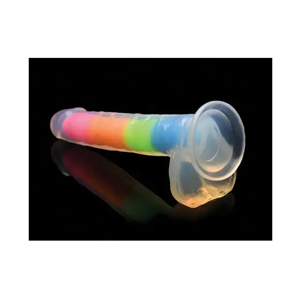 Curve Toys Lollicock 7’’ Glow In The Dark Silicone Dildo w/Balls - Rainbow - Dongs & Dildos
