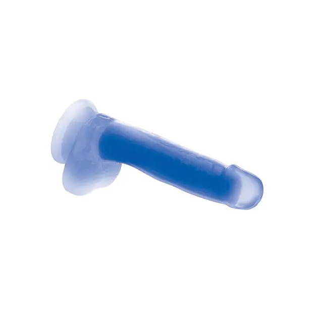 Curve Toys Lollicock 7’’ Glow In The Dark Silicone Dildo w/Balls - Blue - Dongs & Dildos