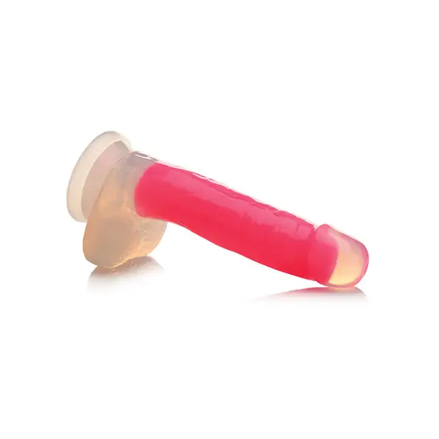 Curve Toys Lollicock 7’’ Glow In The Dark Silicone Dildo w/Balls - Pink - Dongs & Dildos