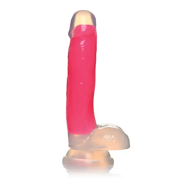 Curve Toys Lollicock 7’’ Glow In The Dark Silicone Dildo w/Balls - Pink - Dongs & Dildos