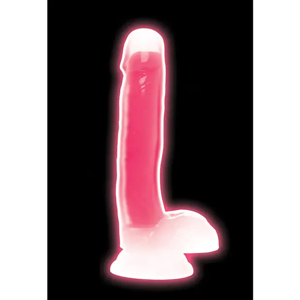 Curve Toys Lollicock 7’’ Glow In The Dark Silicone Dildo w/Balls - Pink - Dongs & Dildos