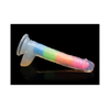 Curve Toys Lollicock 7’’ Glow In The Dark Silicone Dildo w/Balls - Rainbow - Dongs & Dildos
