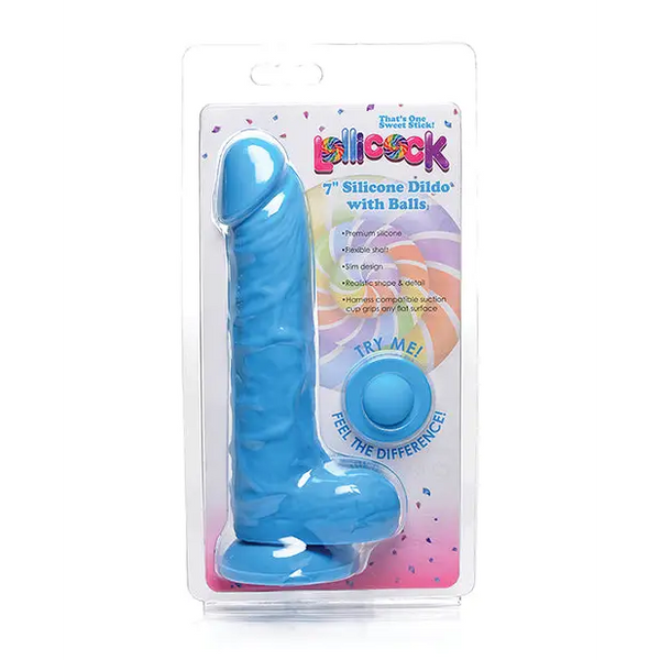 Curve Toys Lollicock 7’’ Silicone Dildo w/Balls - Berry - Dongs & Dildos