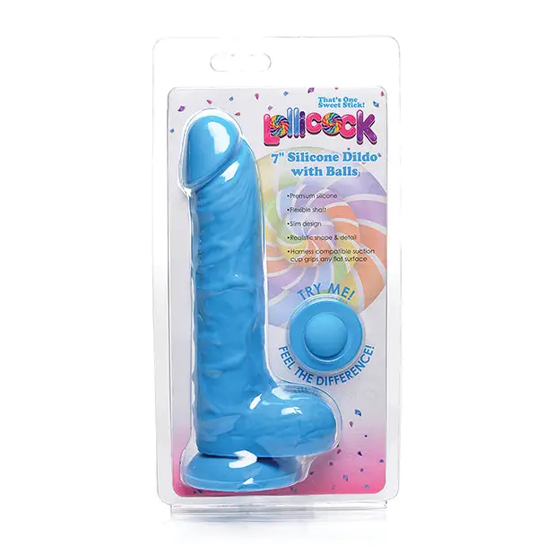 Curve Toys Lollicock 7’’ Silicone Dildo w/Balls - Berry - Dongs & Dildos