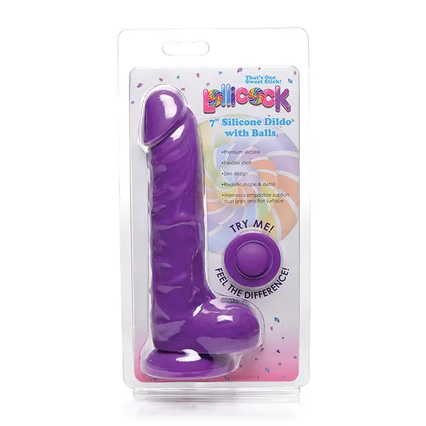 Curve Toys Lollicock 7’’ Silicone Dildo w/Balls - Grape - Dongs & Dildos