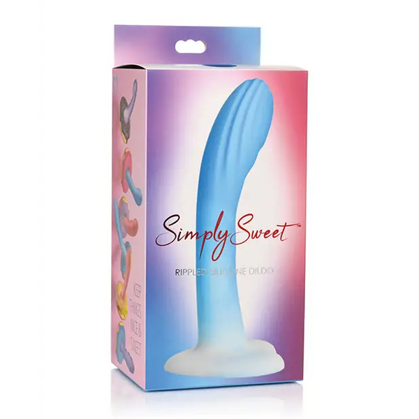 Curve Toys Simply Sweet 7’’ Rippled Silicone Dildo - Blue/White - Dongs & Dildos