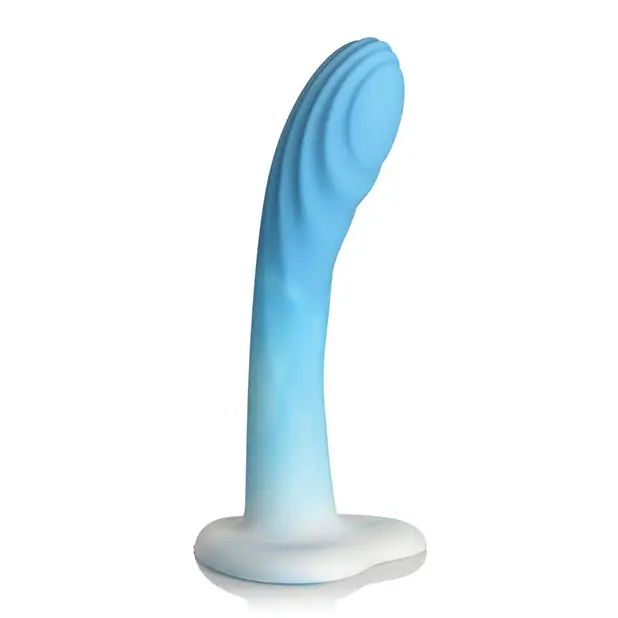 Curve Toys Simply Sweet 7’’ Rippled Silicone Dildo - Blue/White - Dongs & Dildos