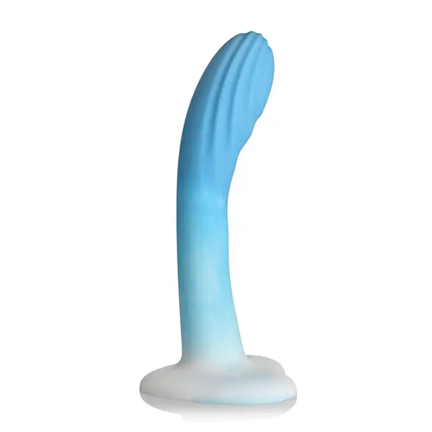 Curve Toys Simply Sweet 7’’ Rippled Silicone Dildo - Blue/White - Dongs & Dildos