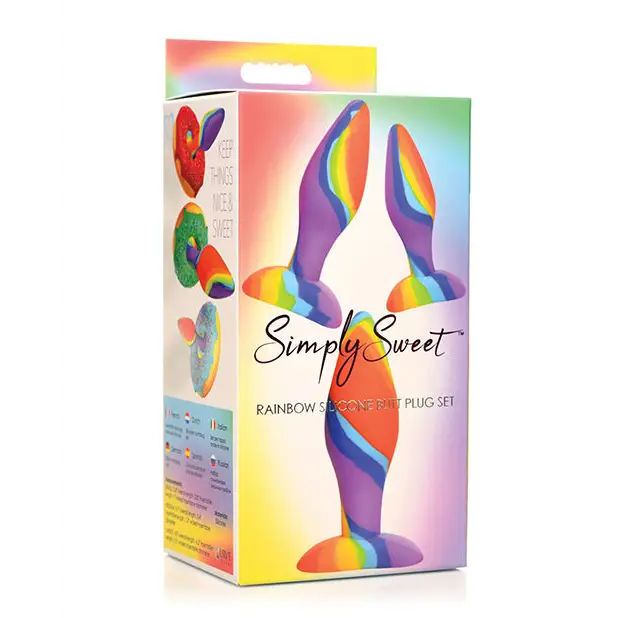 Curve Toys Simply Sweet Rainbow Silicone Butt Plug Set - Anal Products