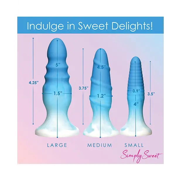 Curve Toys Simply Sweet Silicone Butt Plug Set - Blue - Anal Products
