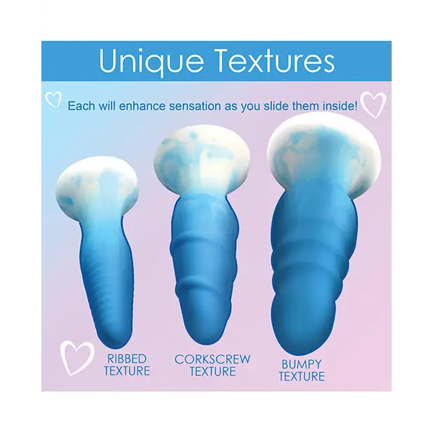 Curve Toys Simply Sweet Silicone Butt Plug Set - Blue - Anal Products