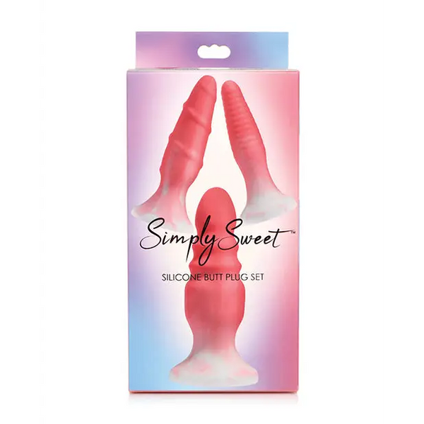 Curve Toys Simply Sweet Silicone Butt Plug Set - Pink - Anal Products
