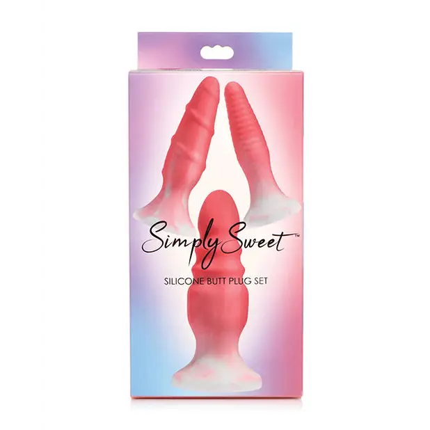 Curve Toys Simply Sweet Silicone Butt Plug Set - Pink - Anal Products