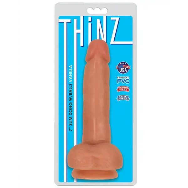 Curve Toys Thinz 7’’ Slim Dong w/Balls - Vanilla - Dongs & Dildos