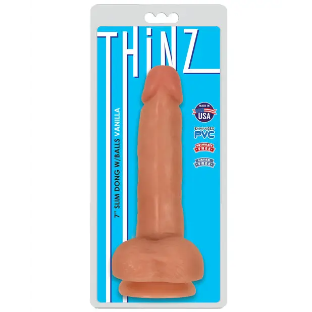 Curve Toys Thinz 7’’ Slim Dong w/Balls - Vanilla - Dongs & Dildos