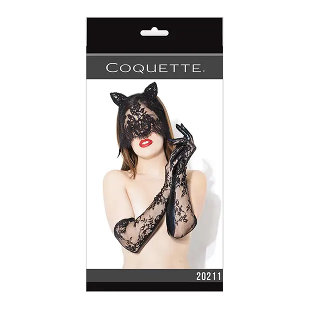 Darque Sex Kitten Mask & Glove Set Black O/S - Lingerie - Packaged