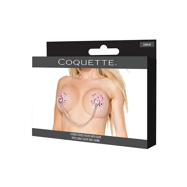 Darque Studded Cross Reusable Pasties w/Chain - Pink O/S - Lingerie - Packaged