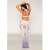 Deep Plunge Halter Seamless Bodystocking Gown w/Lace and Fishnet - White/Lavender O/S - Lingerie - Packaged