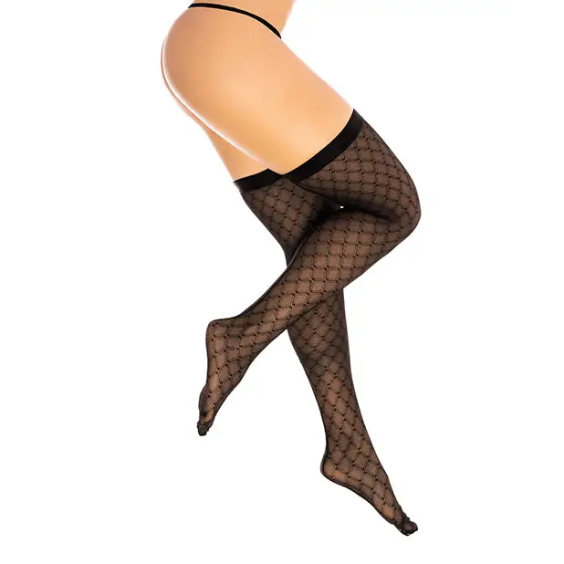 Diamond Mesh Thigh High Black L/XL - Lingerie - Packaged