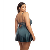 Diana Satin & Lace Babydoll w/Ring & Keyhole Detail Reflecting Pond 1X - Lingerie - Plus/Queen - Hanging
