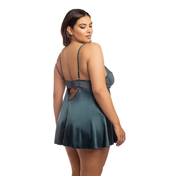 Diana Satin & Lace Babydoll w/Ring & Keyhole Detail Reflecting Pond 2X - Lingerie - Plus/Queen - Hanging