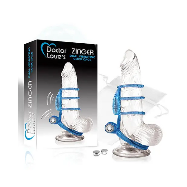 Doctor Love’s Zinger Dual Vibrating Cock Cage - Blue - Penis Enhancement