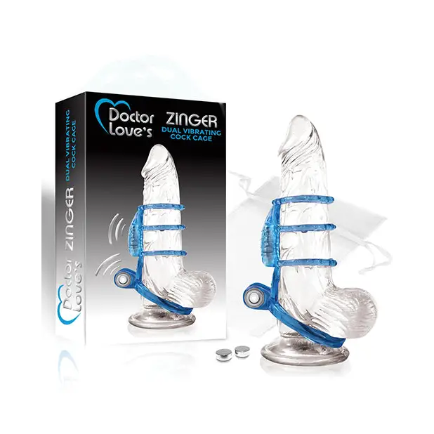 Doctor Love’s Zinger Dual Vibrating Cock Cage - Blue - Penis Enhancement