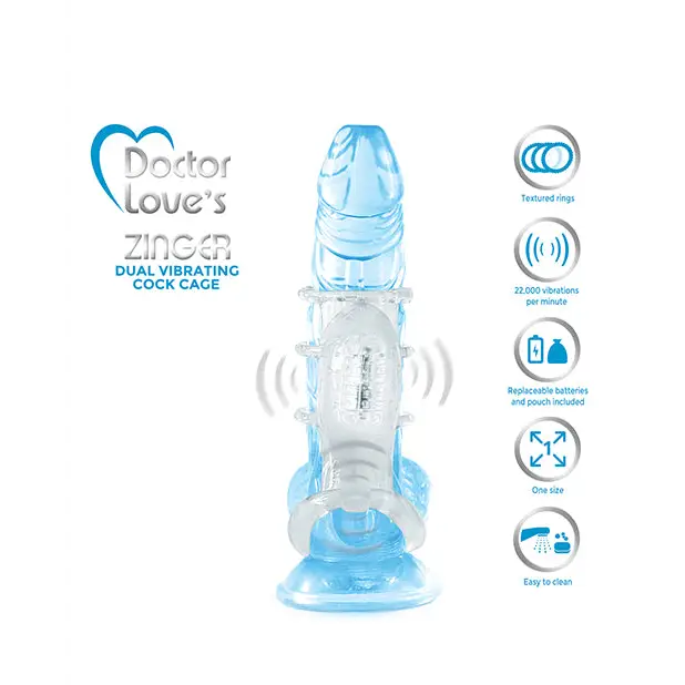 Doctor Love’s Zinger Dual Vibrating Cock Cage - Clear - Penis Enhancement