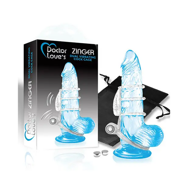 Doctor Love’s Zinger Dual Vibrating Cock Cage - Clear - Penis Enhancement