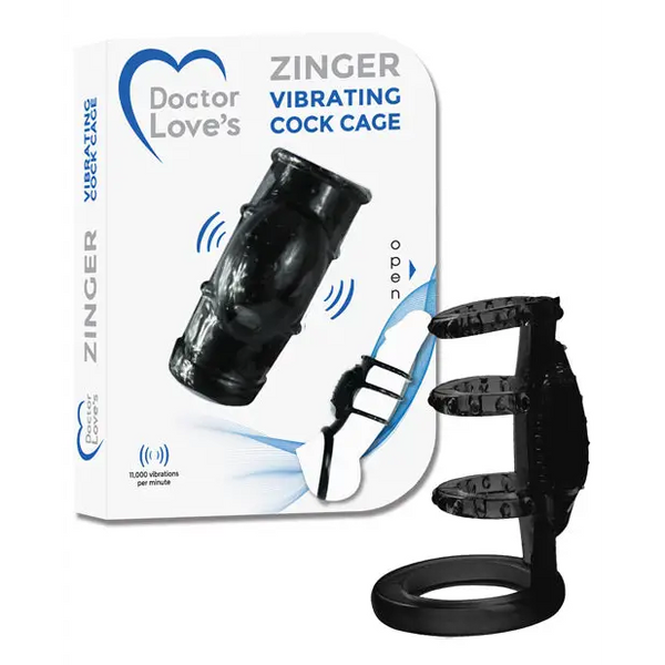 Doctor Love’s Zinger Vibrating Cock Cage - Black - Bondage Blindfolds & Restraints