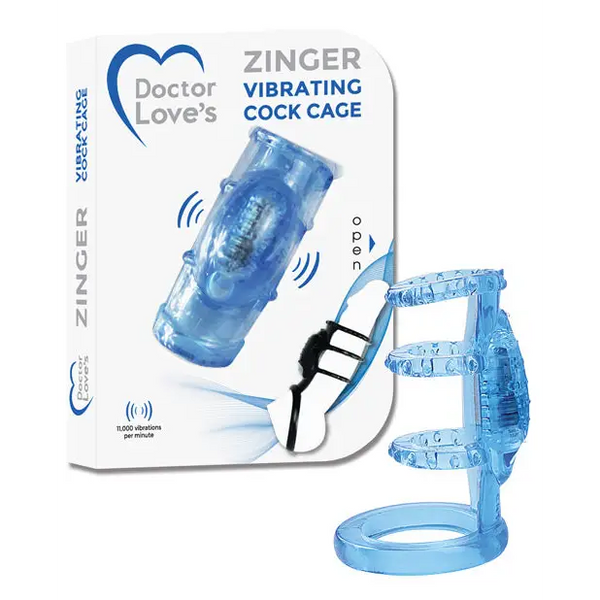 Doctor Love’s Zinger Vibrating Cock Cage - Blue - Bondage Blindfolds & Restraints