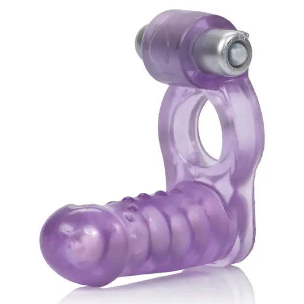 Double Diver Vibrating Enhancer w/Flexible Penetrator - Purple - Penis Enhancement