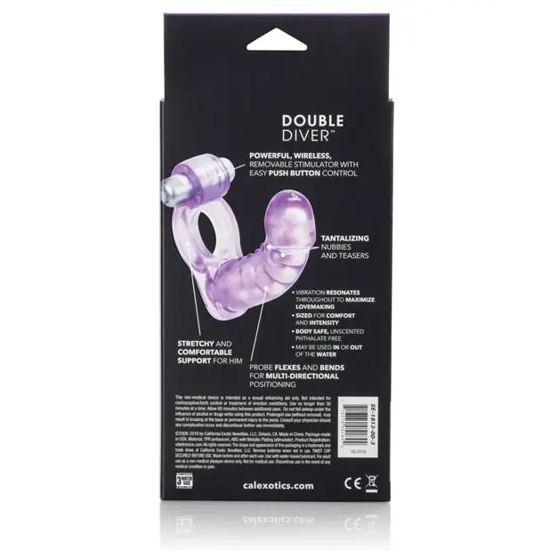 Double Diver Vibrating Enhancer w/Flexible Penetrator - Purple - Penis Enhancement
