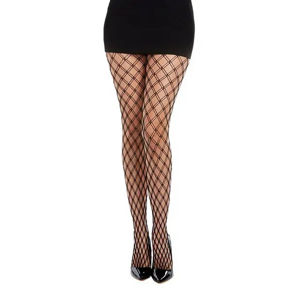 Double Knitted Fence Net Pantyhose - Black O/S - Lingerie - Packaged
