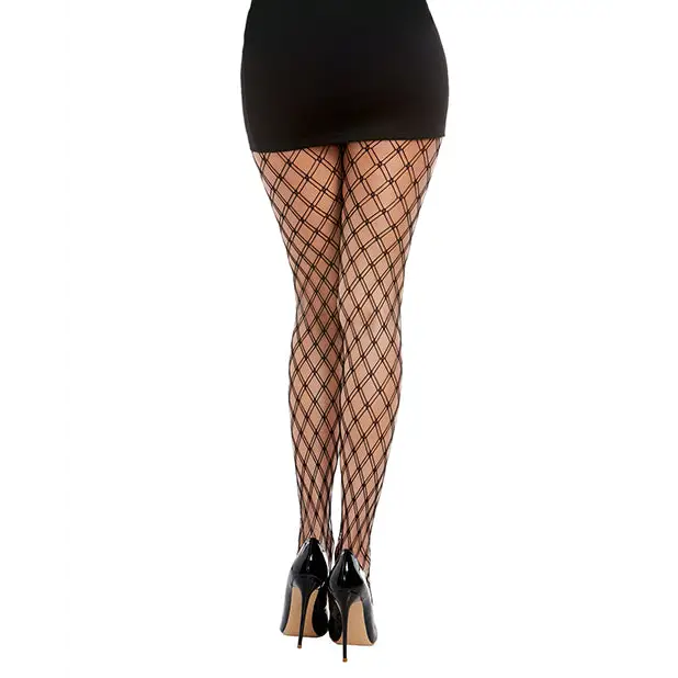Double Knitted Fence Net Pantyhose - Black O/S - Lingerie - Packaged