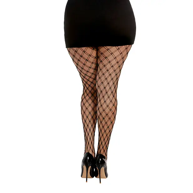 Double Knitted Fence Net Pantyhose - Black QN - Lingerie - Plus/Queen - Packaged