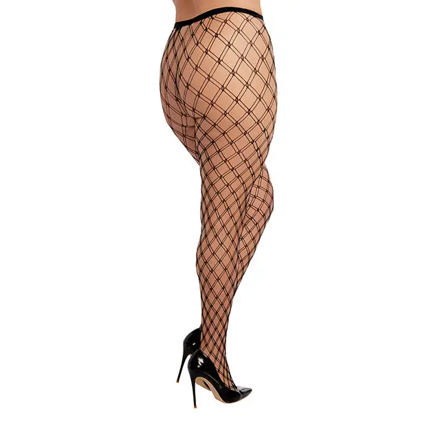 Double Knitted Fence Net Pantyhose - Black QN - Lingerie - Plus/Queen - Packaged