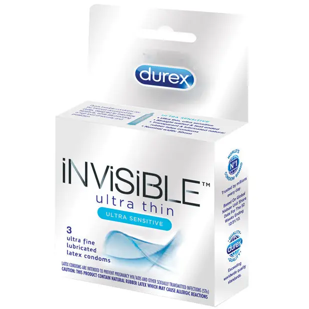Durex Invisible Ulta Thin Condom - Box of 3 - Condoms