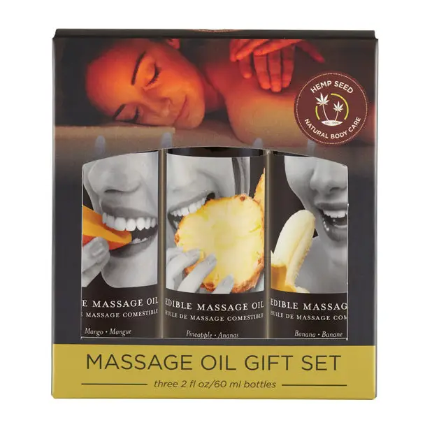 Earthly Body Edible Massage Oil Gift Set - 2 oz Banana Mango & Pineapple - Massage Products