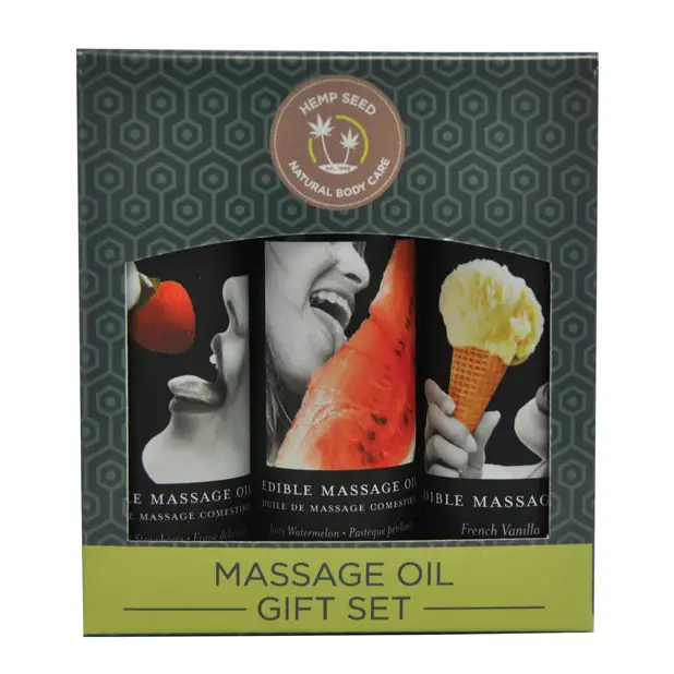 Earthly Body Edible Massage Oil Gift Set - 2 oz Watermelon Strawberry & Vanilla - Massage Products