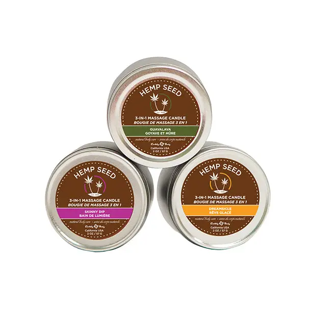 Earthly Body Massage Candle Trio Gift Bag - 2 oz Skinny Dip Dreamsicle & Guavalva - Setting The Mood