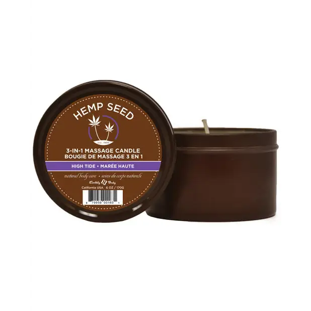 Earthly Body Suntouched Hemp Candle - 6 oz Round Tin High Tide - Setting The Mood