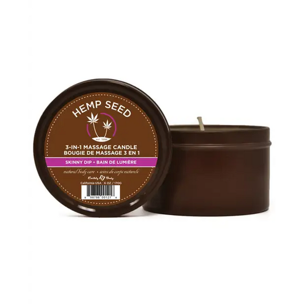 Earthly Body Suntouched Hemp Candle - 6 oz Round Tin Skinny Dip - Setting The Mood
