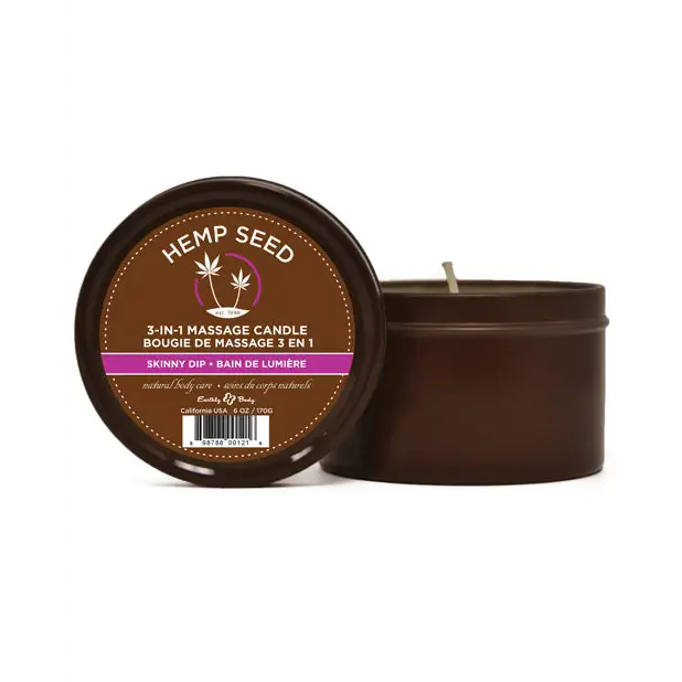 Earthly Body Suntouched Hemp Candle - 6 oz Round Tin Skinny Dip - Setting The Mood