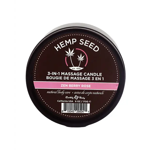 Earthly Body Suntouched Hemp Candle - 6 oz Round Tin Zen Berry Rose - Setting The Mood