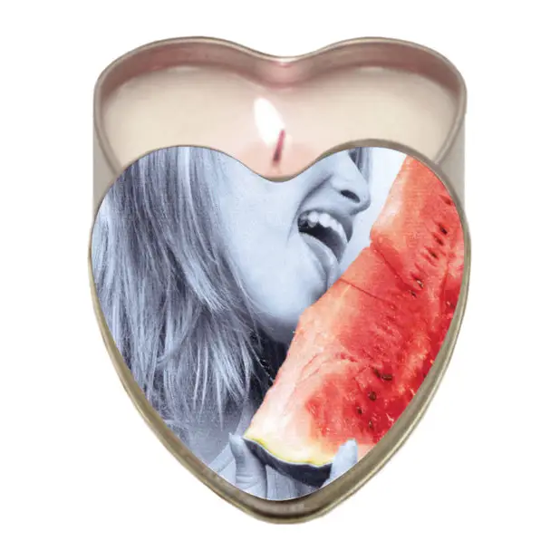 Earthly Body Suntouched Hemp Edible Candle - 4.7 oz Heart Tin Watermelon - Setting The Mood