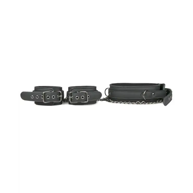 Easy Toys Faux Leather Collar w/Handcuffs - Black - Bondage Blindfolds & Restraints