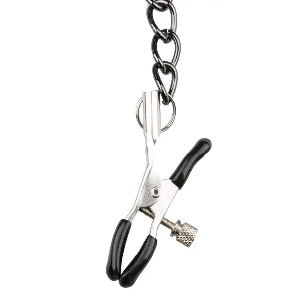 Easy Toys Faux Leather Collar w/Nipple Chains - Black - Bondage Blindfolds & Restraints