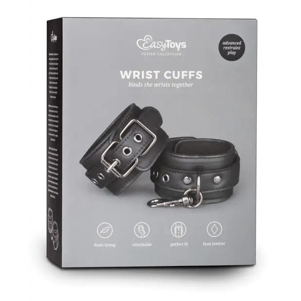 Easy Toys Faux Leather Handcuffs - Black - Bondage Blindfolds & Restraints