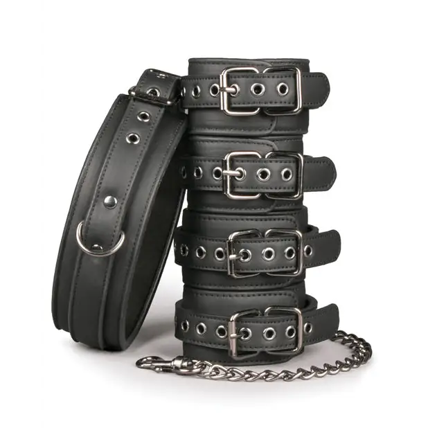 Easy Toys Fetish Set w/Collar Ankle & Wrist Cuffs - Black - Bondage Blindfolds & Restraints